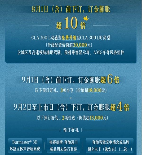 限时3000元全新奔驰CLA L纯电版开启预订价格多少钱