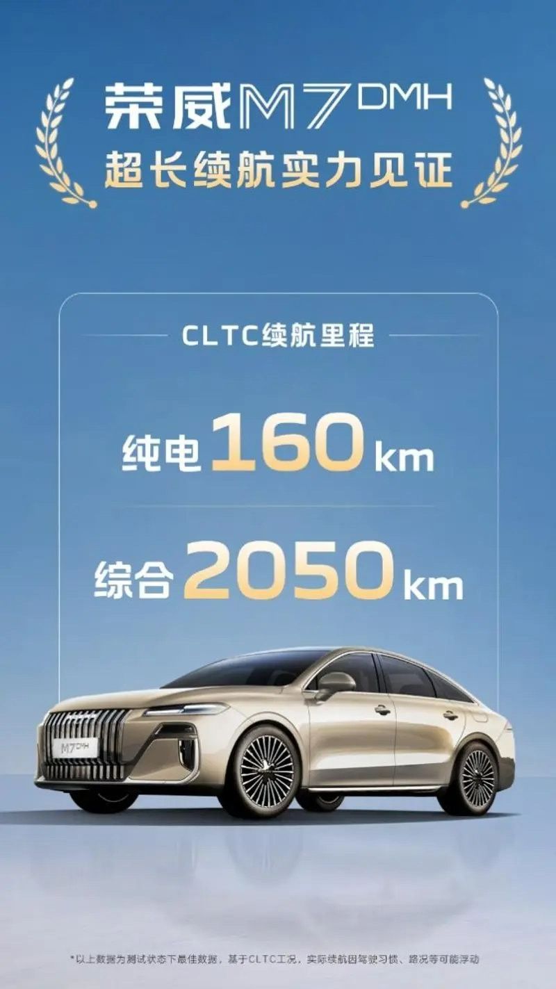 上汽荣威中大型插混轿车M7 DMH续航里程信息公布