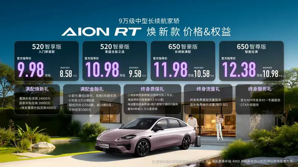 广汽埃安AION RT焕新上市价格补贴后8.58万起