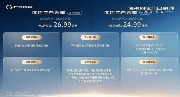 中大型MPV广汽传祺向往M8宗师版配置参数价格多少