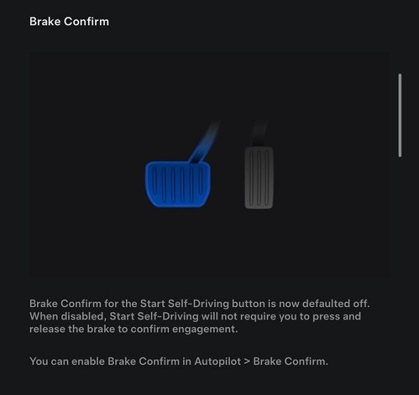 特斯拉全自动驾驶系统FSD更新取消刹车确认功能