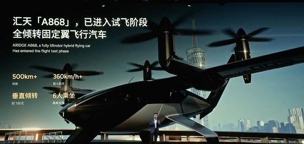 小鹏汇天飞行汽车A868续航500km能够容纳6人
