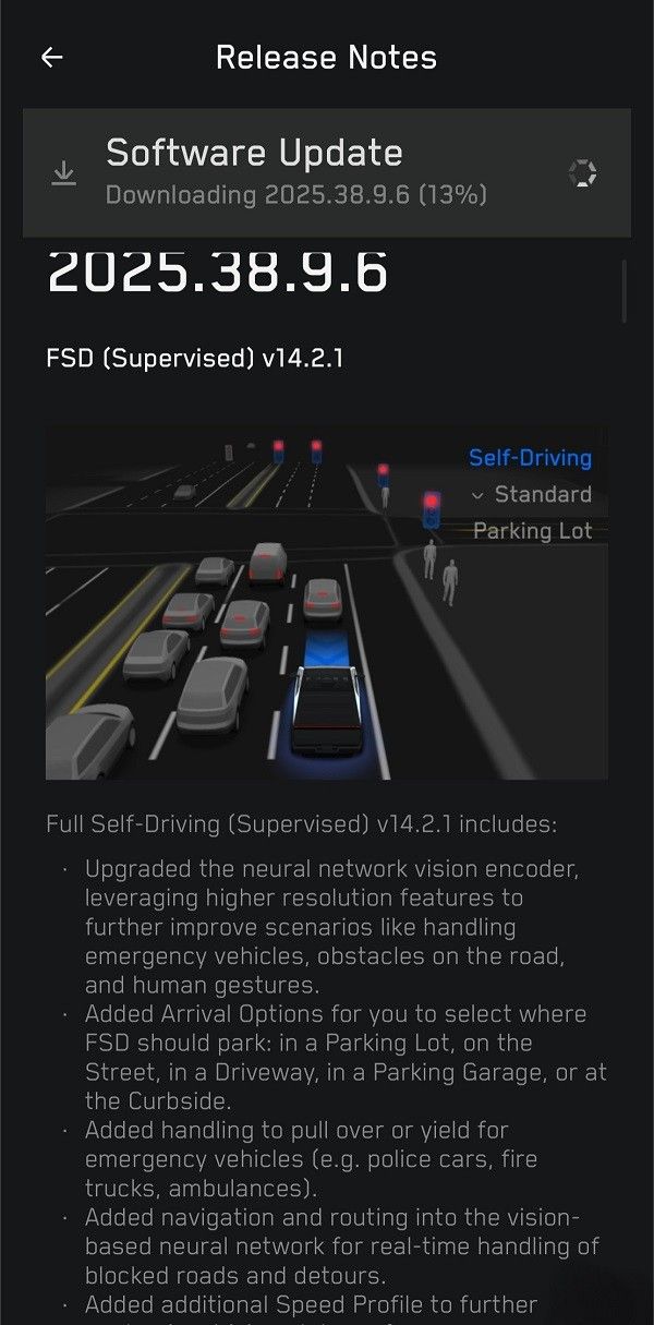 特斯拉发布(全自动驾驶)软件最新版本FSD V14.2.1