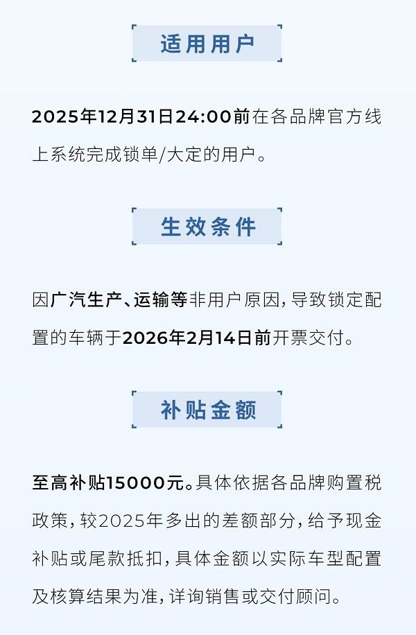 广汽集团推出跨年购置税补贴政策返场年内购车可享