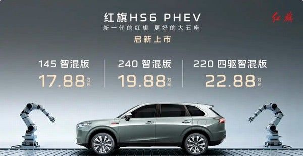 红旗HS6 PHEV正式上市插混中大型SUV价格参数配置