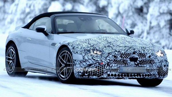 梅赛德斯-AMG SL中期改款原型车路测照片新前脸外观