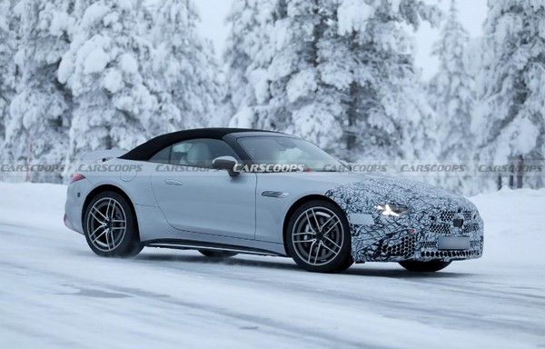 梅赛德斯-AMG SL中期改款原型车路测照片新前脸外观