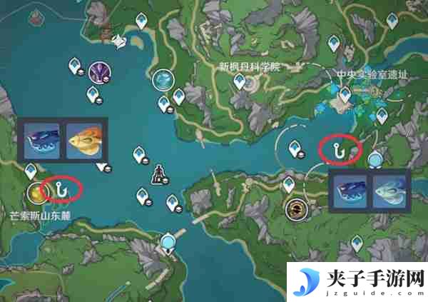 《原神》灰河渡手钓鱼地点分布图 灰河渡手精炼材料钓鱼点位攻略