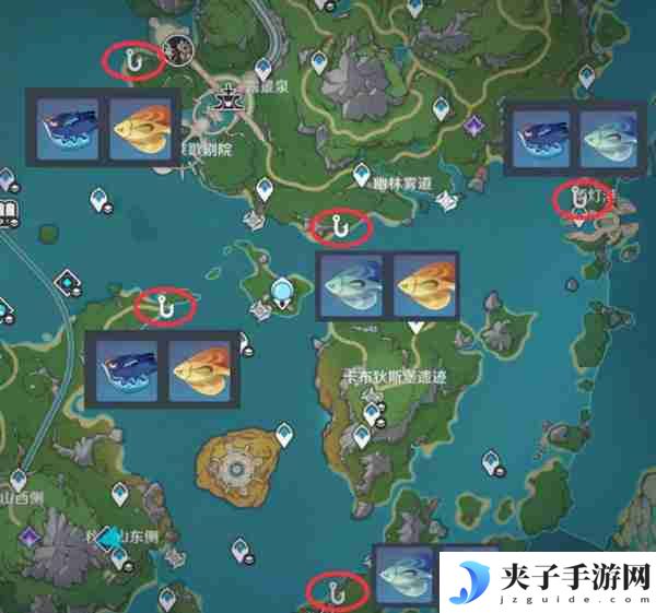 《原神》灰河渡手钓鱼地点分布图 灰河渡手精炼材料钓鱼点位攻略